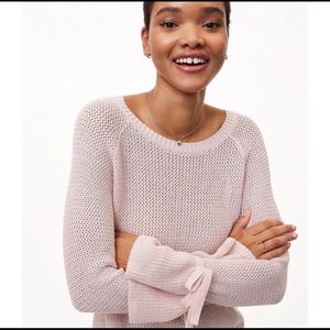 NWOT LOFT Pink Bell Sleeve Bow Tie Cuff Sweater